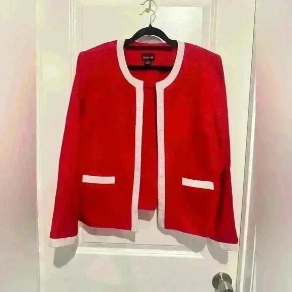 Leslie Fay Jackets & Blazers - Vintage Leslie Fay blazer straight lines classic box cut red/white Sz 16